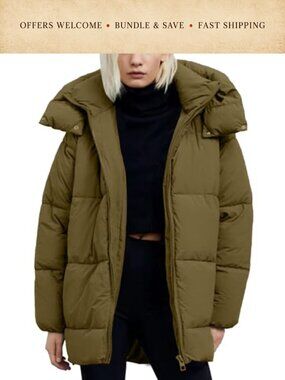 Women's Quilted Hooded Puffer Jacket Mid-Length Padded Winter Coat